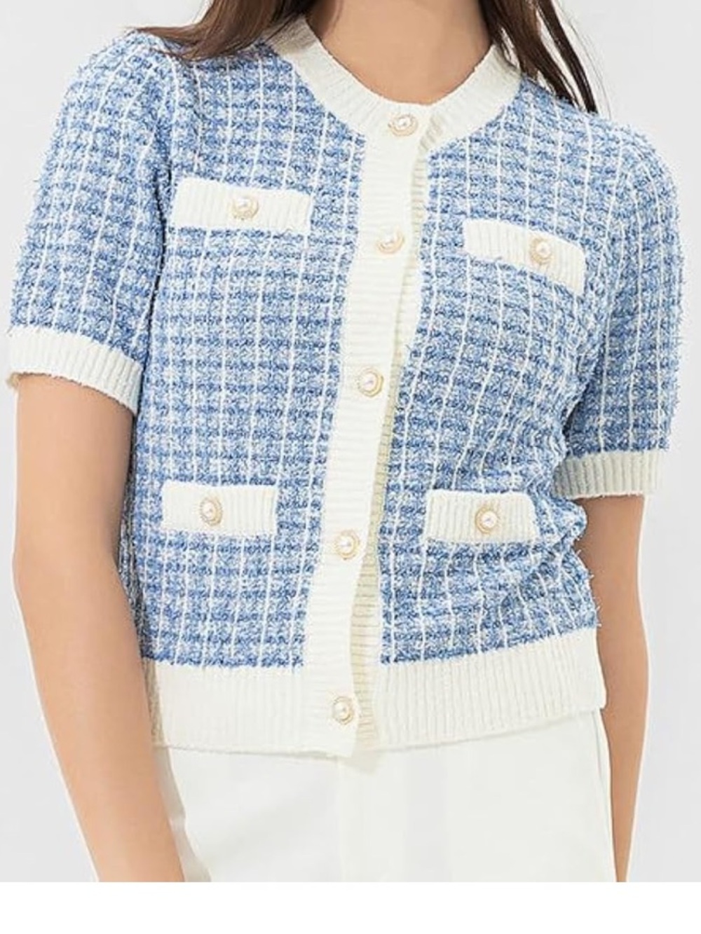 Urban Revivo Woman’s Short Sleeve Blue Cardigan Top - Large